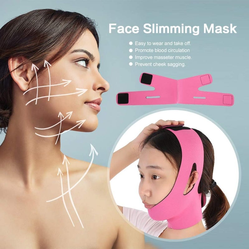woobles Reusable V Line Face Lift Belt, Facial Double Chin Lifting Belt, V Shaped Face Lifting Belt, Slimming Bandages for Anti Aging Anti Wrinkle Firming Skin(Rose Red) - Image 2